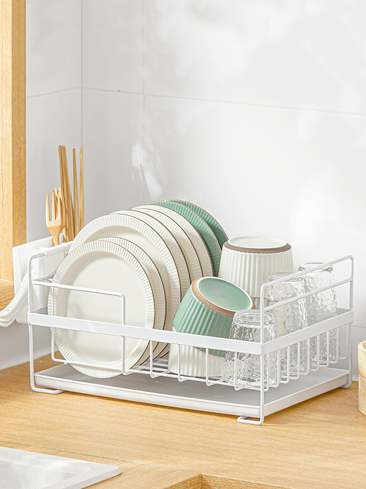北歐風廚房瀝水架盤子碗筷收納盒免打孔分類裝碗架雙層架