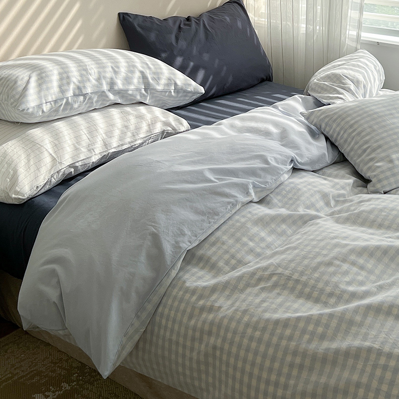 北歐風純棉水洗棉四件套 夏季被套床單宿舍床上三件套ins