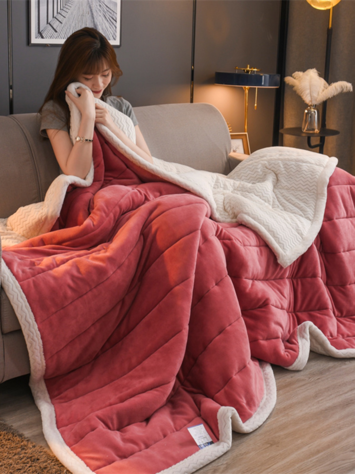 簡約現代牛奶絨雙面夾棉毛毯加厚貝貝絨四季蓋毯睡眠毯