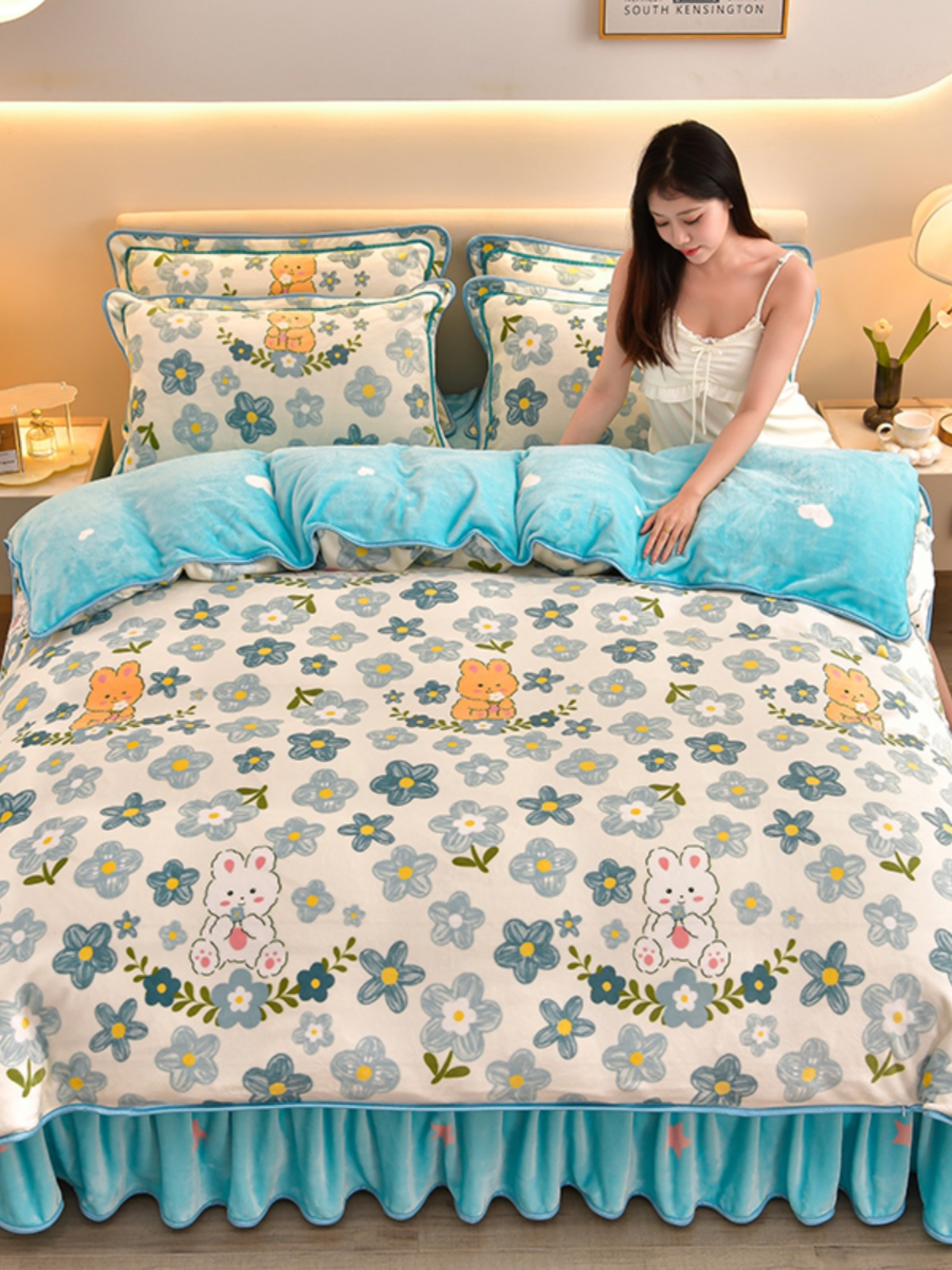 超柔軟牛奶絨四件套被套床單保暖舒適家用床上用品