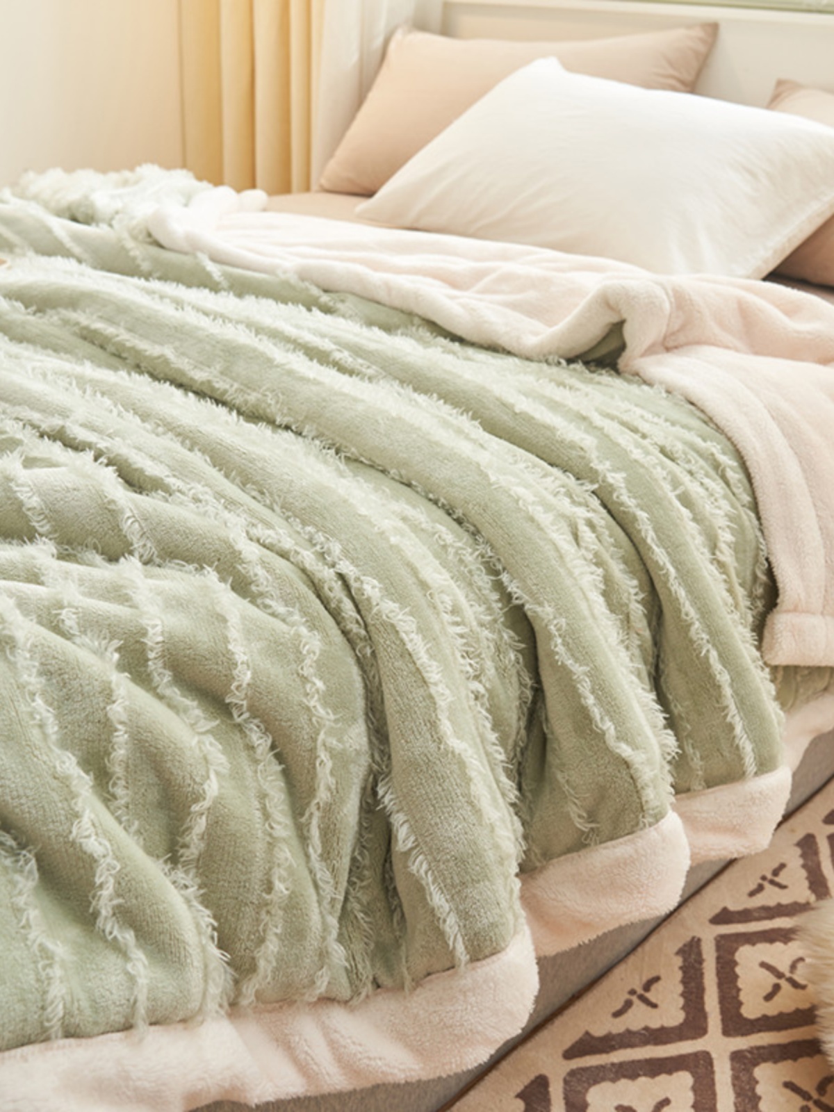 簡約現代加厚流蘇絨雙層多功能毛毯床單沙發蓋毯
