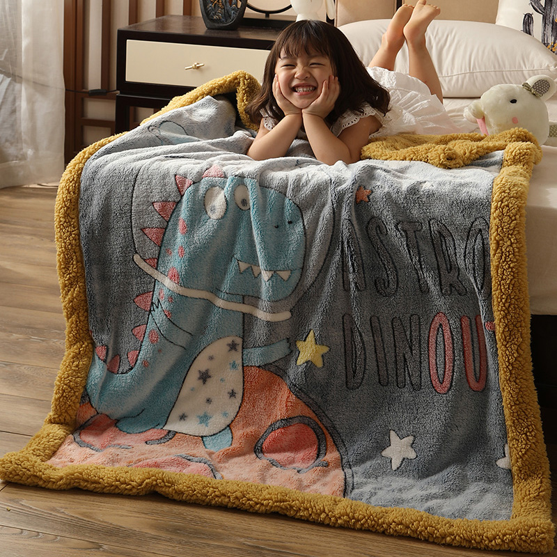 加厚兒童珊瑚絨毛毯子雙層牛奶法蘭絨午睡毯保暖發熱適用兒童房