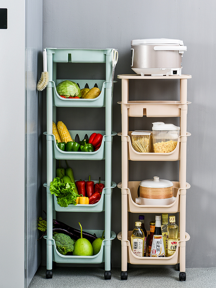 廚房置物架落地多層收納神器四層置物層可自由搭配層板蔬菜盒滿足不同需求