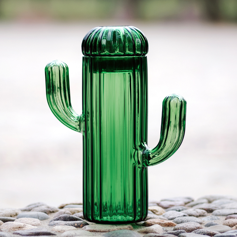 玻璃材質創意綠色趣味仙人掌卡通造型禮品糖果罐收納盒