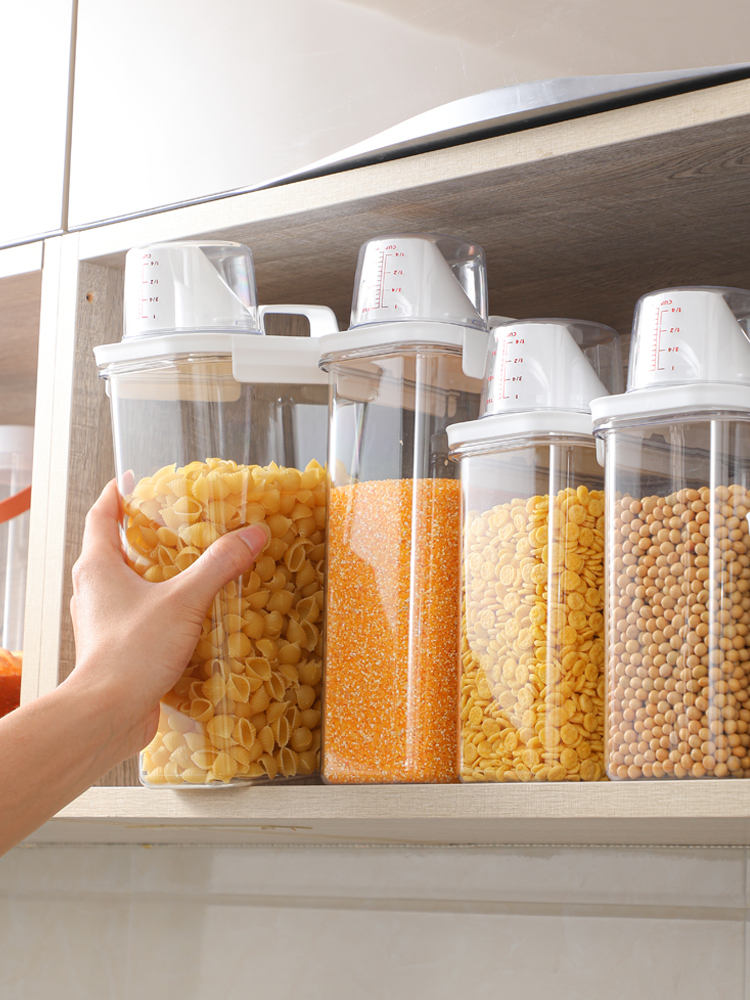 北歐風格密封雜糧罐1100ml 透明塑料食品級糧食收納盒廚房儲物罐 (7.5折)