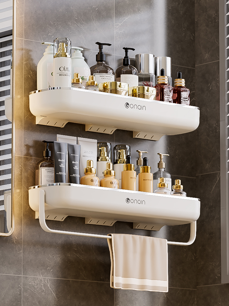 北歐風格abs材質免打孔浴室置物架壁掛式毛巾架衛生間置物架