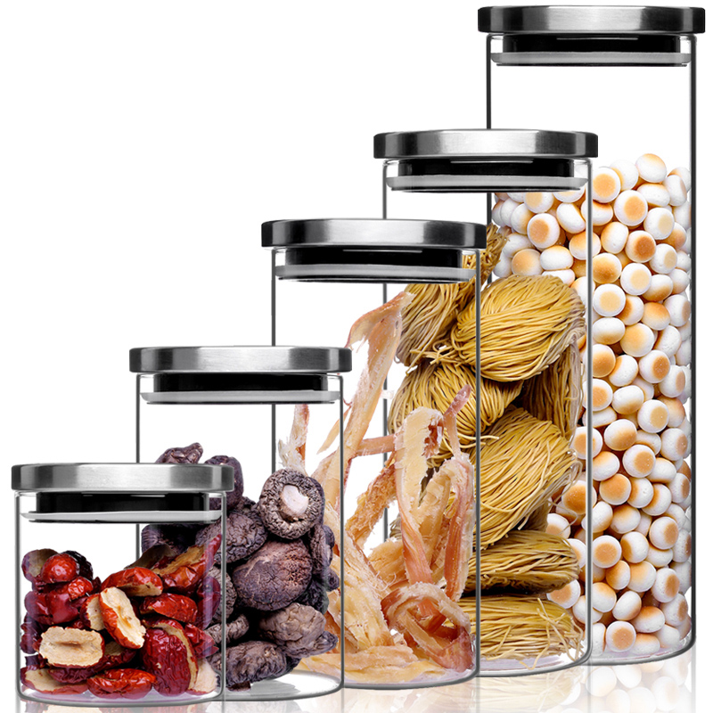 中式花茶葉玻璃密封儲物罐 蓋玻璃瓶 帶蓋乾貨食物儲藏罐
