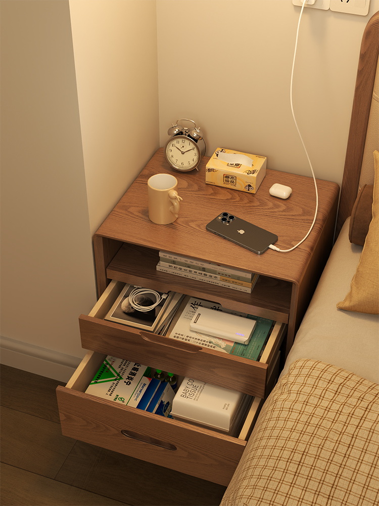 實木床頭櫃 北歐簡約現代臥室置物架 小型輕奢簡易收納櫃