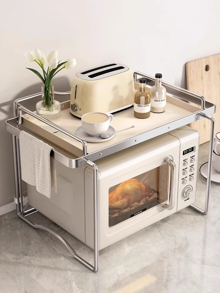 烤箱微波爐架子廚房置物架免安裝雙層檯面收納架子