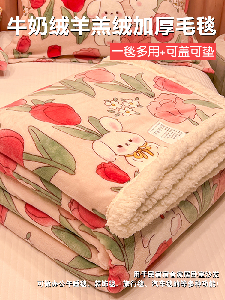 牛奶羊羔絨毛毯 雙面加厚珊瑚法蘭絨韓式通用四季毯 (8.3折)