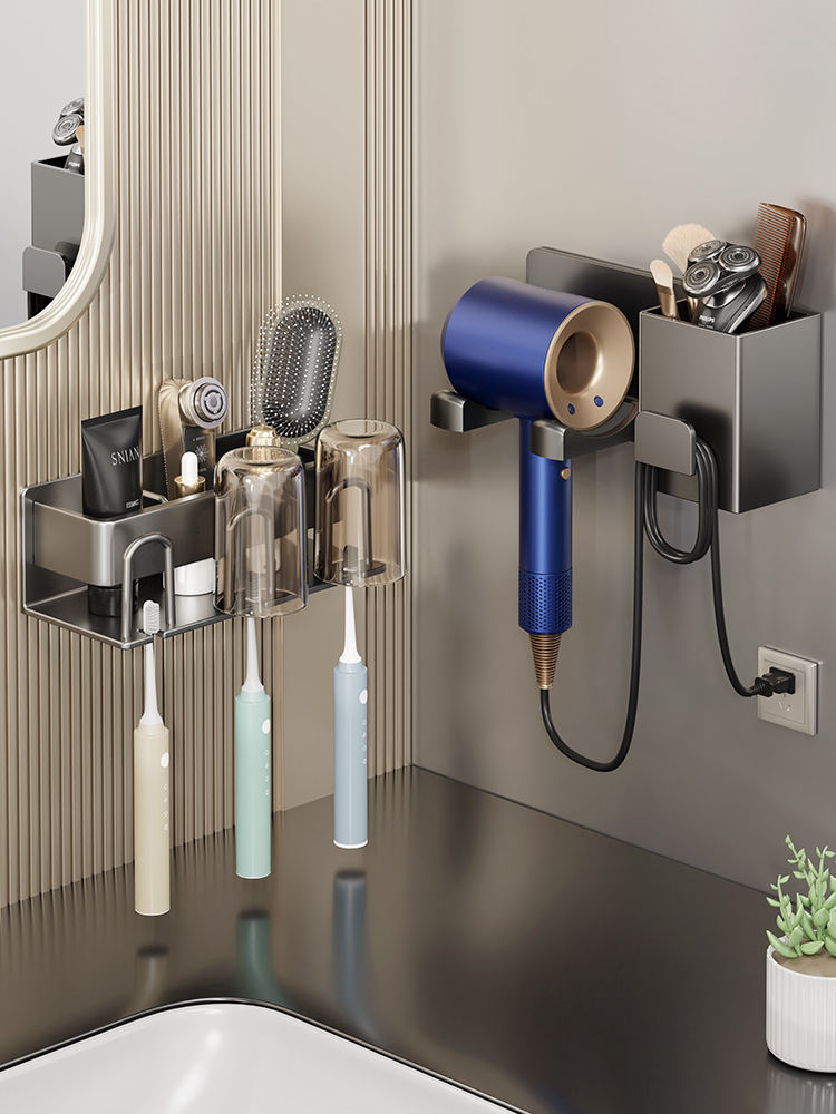 簡約北歐風格 置物架鋁合金材質免打孔安裝浴室使用