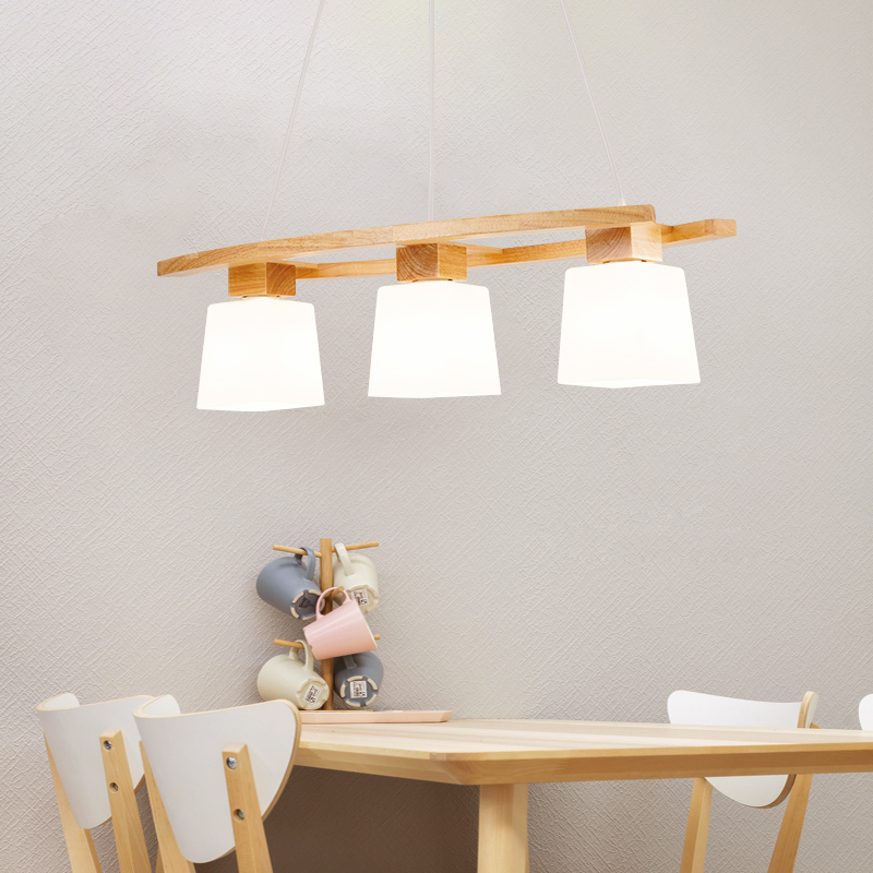 北歐魚線型木藝吊燈三頭木質玻璃餐廳燈具