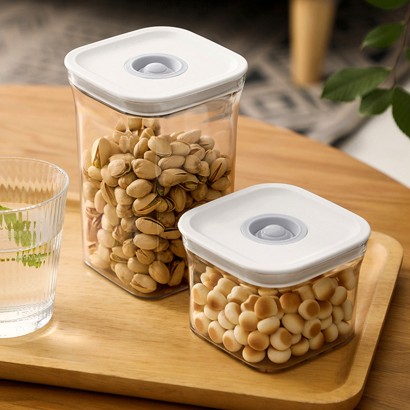 現代簡約風 真空密封罐透明塑料儲物罐按壓式食物五穀雜糧收納盒