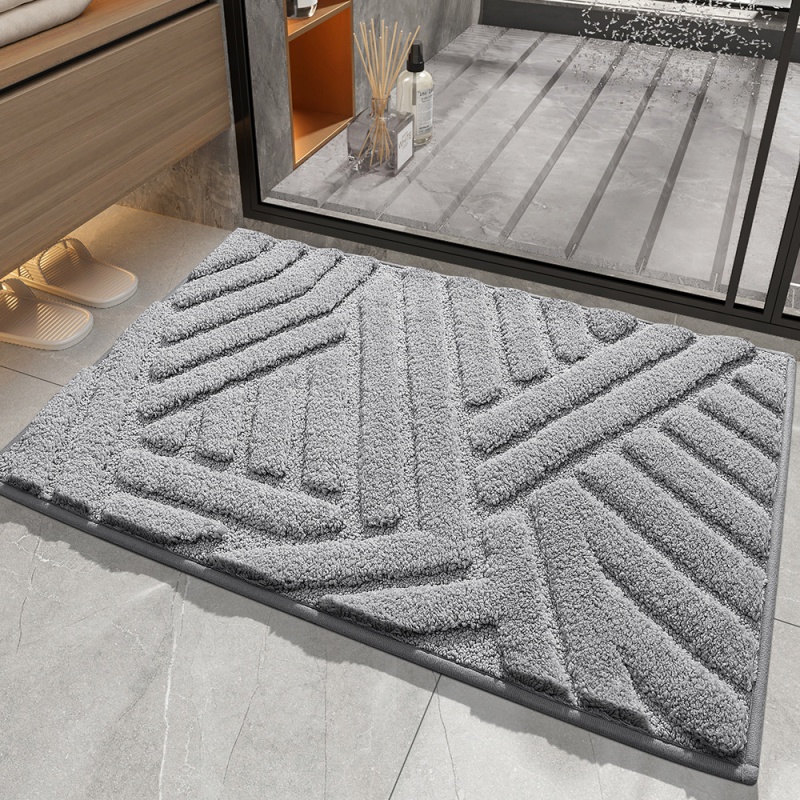 素色簡約風格聚酯纖維地毯 家用速幹防滑浴室加厚吸水腳墊