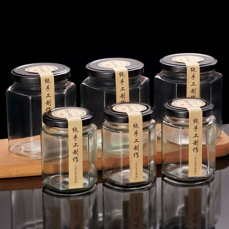  六稜玻璃罐食品級小帶蓋空罐一斤蜂蜜檸檬膏辣椒果醬專用瓶 (3.6折)