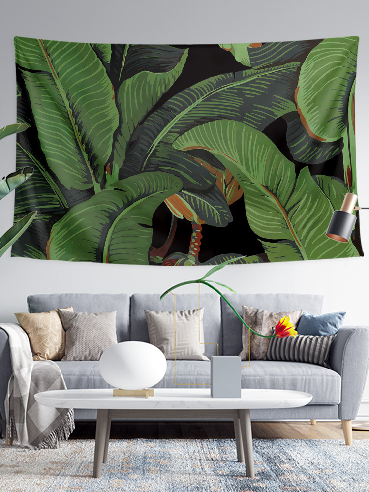 熱帶香蕉葉裝飾畫 海報壁毯客廳掛布門簾 絨款輕薄款