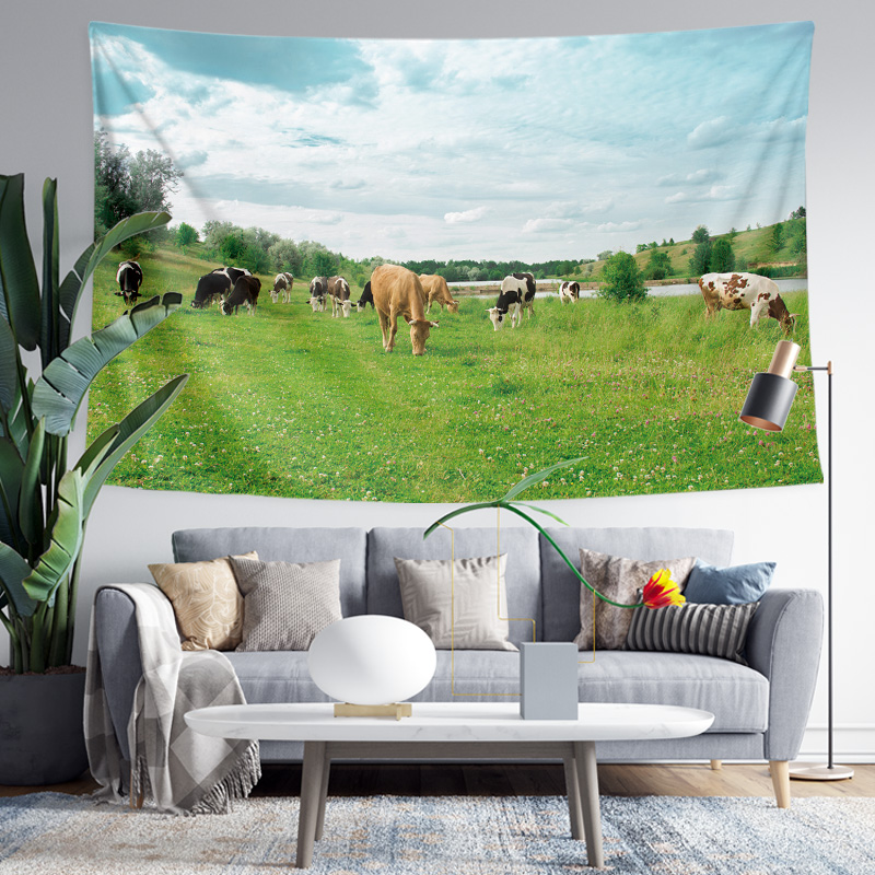 牧場草場溫馨治癒自然風景寫真海報裝飾背景牆布掛布