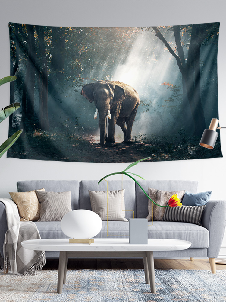 大自然森林日光大象樹林放鬆愜意裝修裝飾海報背景布掛布牆布掛毯