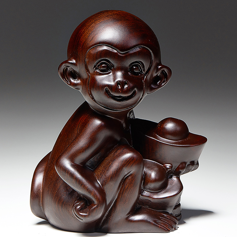 黑檀木雕十二生肖猴擺件簡約實木猴工藝品桌面裝飾品 (8.3折)