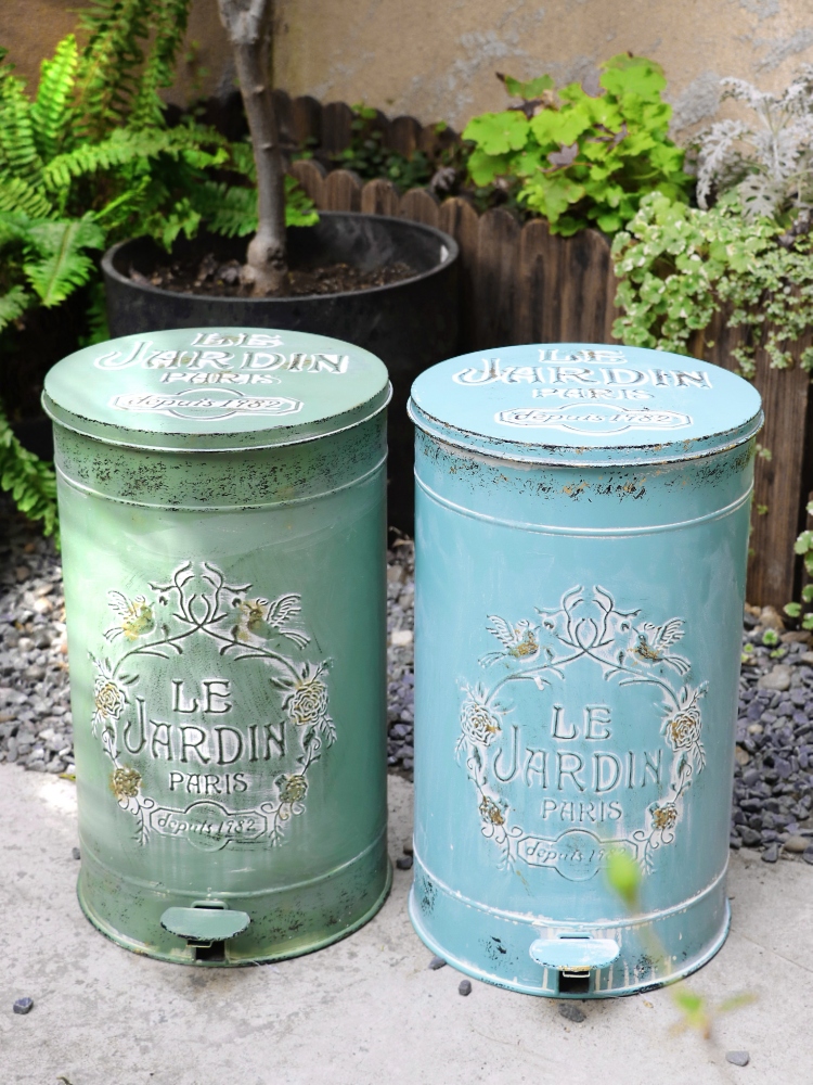 庭院戶外裝飾 復古鐵藝大容量垃圾桶 美式風格 (8.3折)