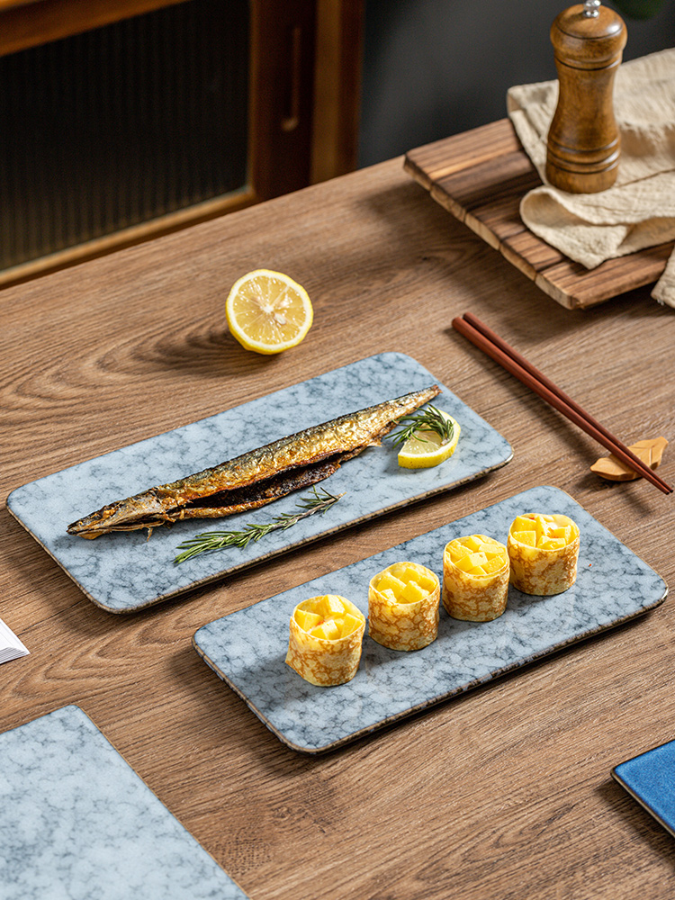 日式風瓷製牛排西餐淺盤 家用創意長方形小吃碟甜點蛋糕平盤