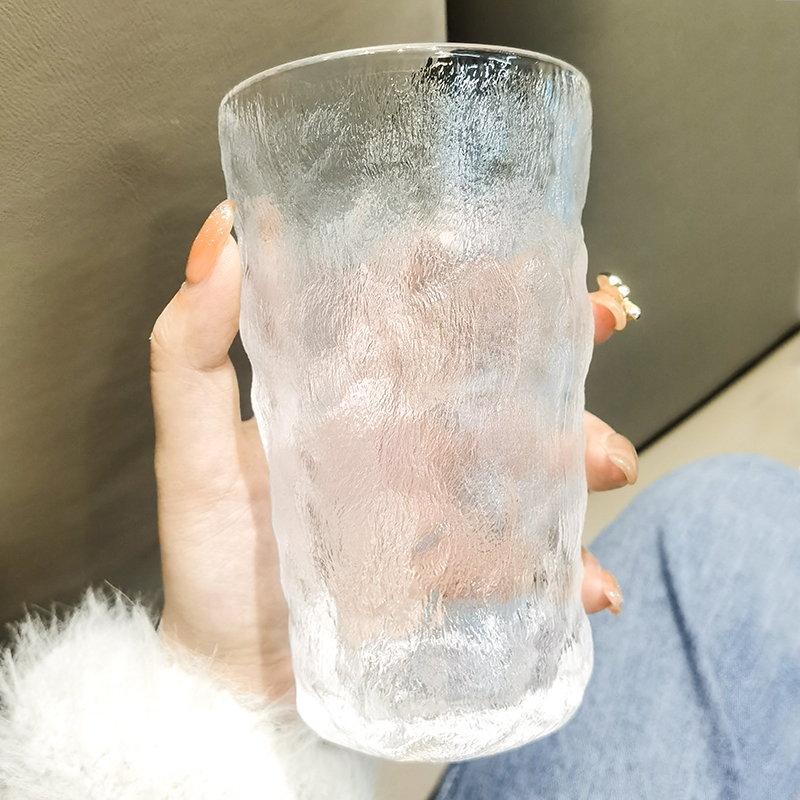 日式冰川紋磨砂玻璃杯 女士牛奶咖啡啤酒杯 家用果汁喝水杯