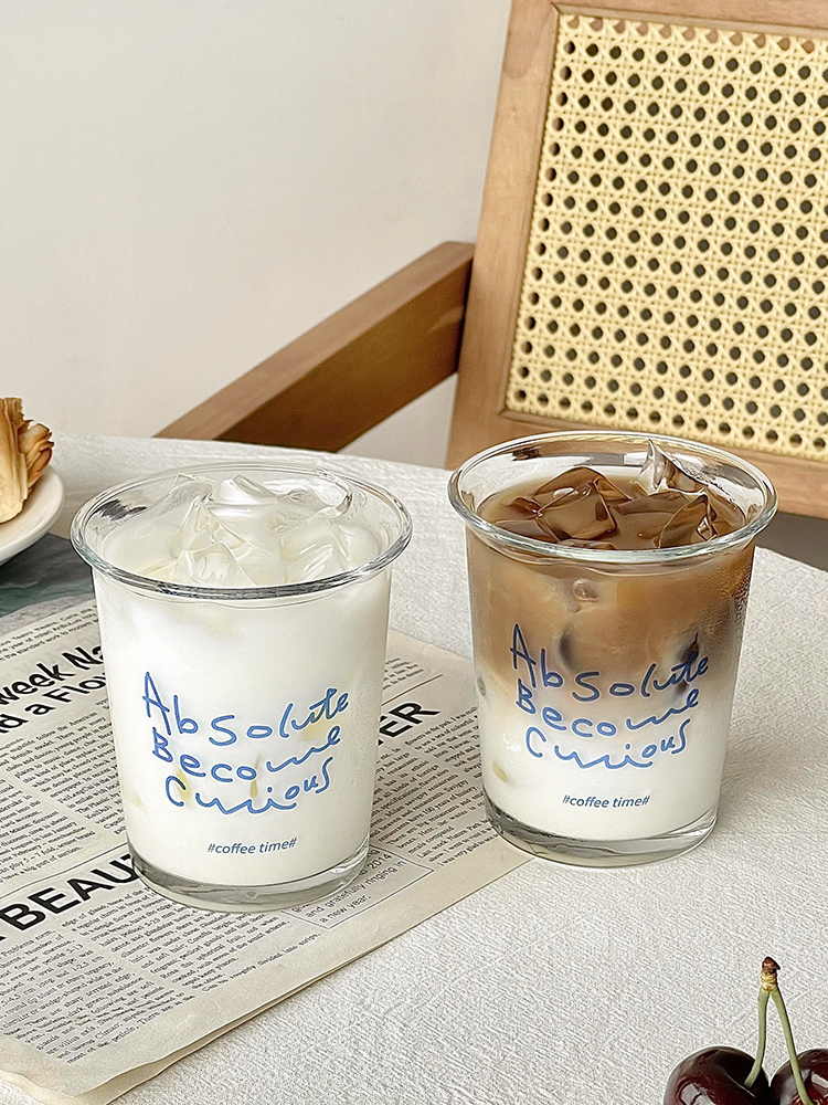 ins風字母印花玻璃杯 350ml北歐簡約家用咖啡牛奶杯子
