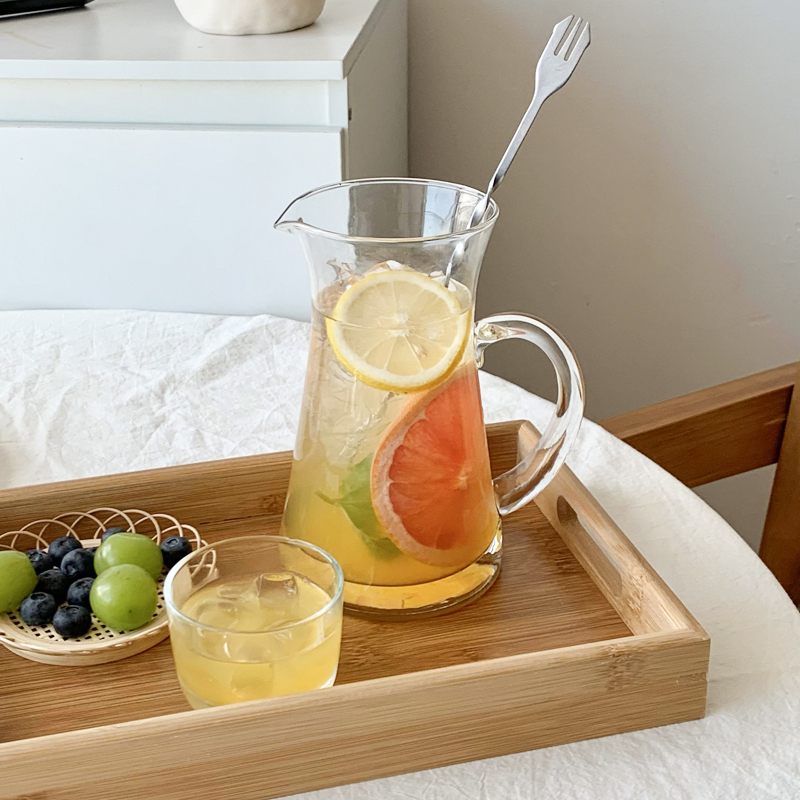 北歐風玻璃水果茶杯700ml附帶手柄適用商用透明白淨可冷泡飲料享受夏季清涼