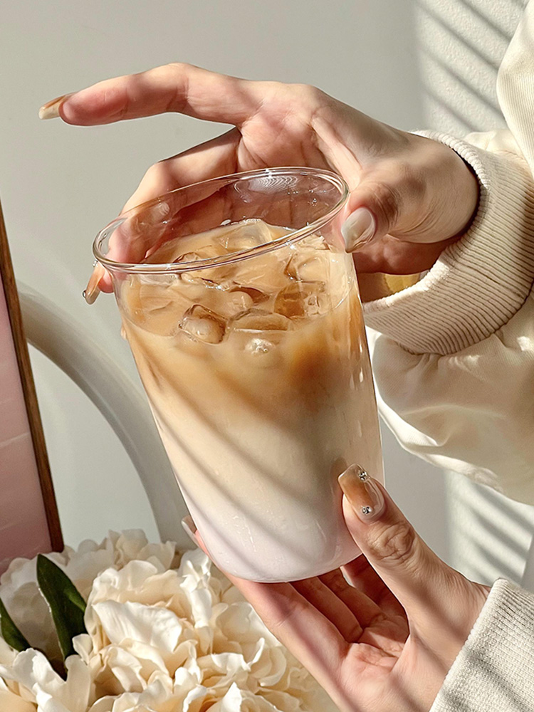 少女心拿鐵仙女風透明玻璃杯 簡約可愛家用牛奶飲料杯喝水杯子 (8.4折)
