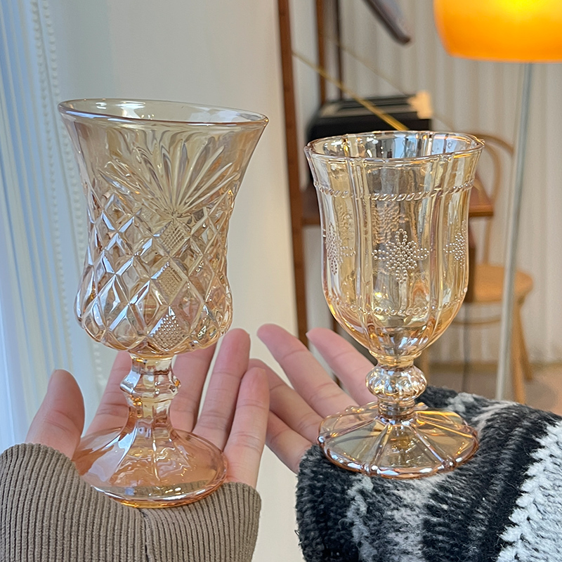 復古華麗浮雕香檳高腳杯 法式巴洛克宮廷風歐式玻璃杯