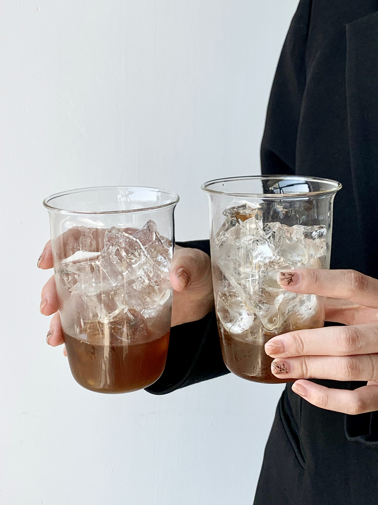 冰拿鉄咖啡玻璃盃美式飲品盃耐熱高溫高硼矽透明冷飲盃喝水盃子女