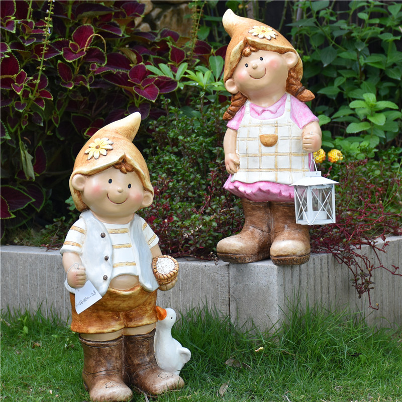 美式庭院裝飾擺件 可愛小孩提燈籠擺件 裝飾地面花園