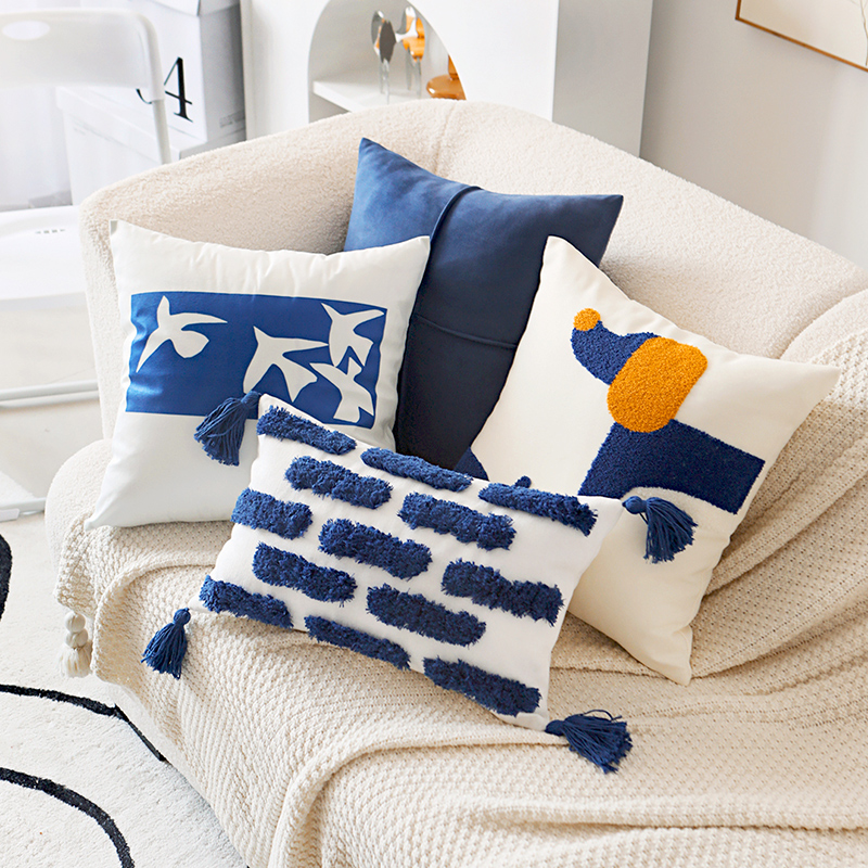 輕奢天鵝絨ins風可愛動物沙發抱枕套簡約北歐風格抱枕現代簡約藍色靠墊套