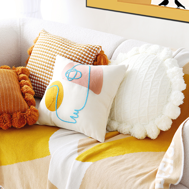 北歐風ins風可愛花朵沙發客廳抱枕白色輕奢抱枕套不含芯床上靠墊