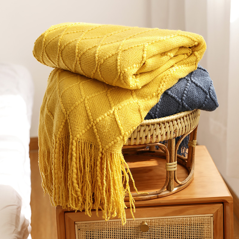 北歐純色多功能沙發巾床尾巾毯針織毛毯空調毯小毯子