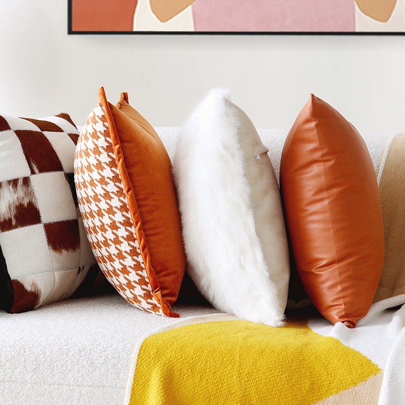 橘色千鳥格抱枕套簡約輕奢風裝飾客廳沙發提升家居質感 (1.3折)