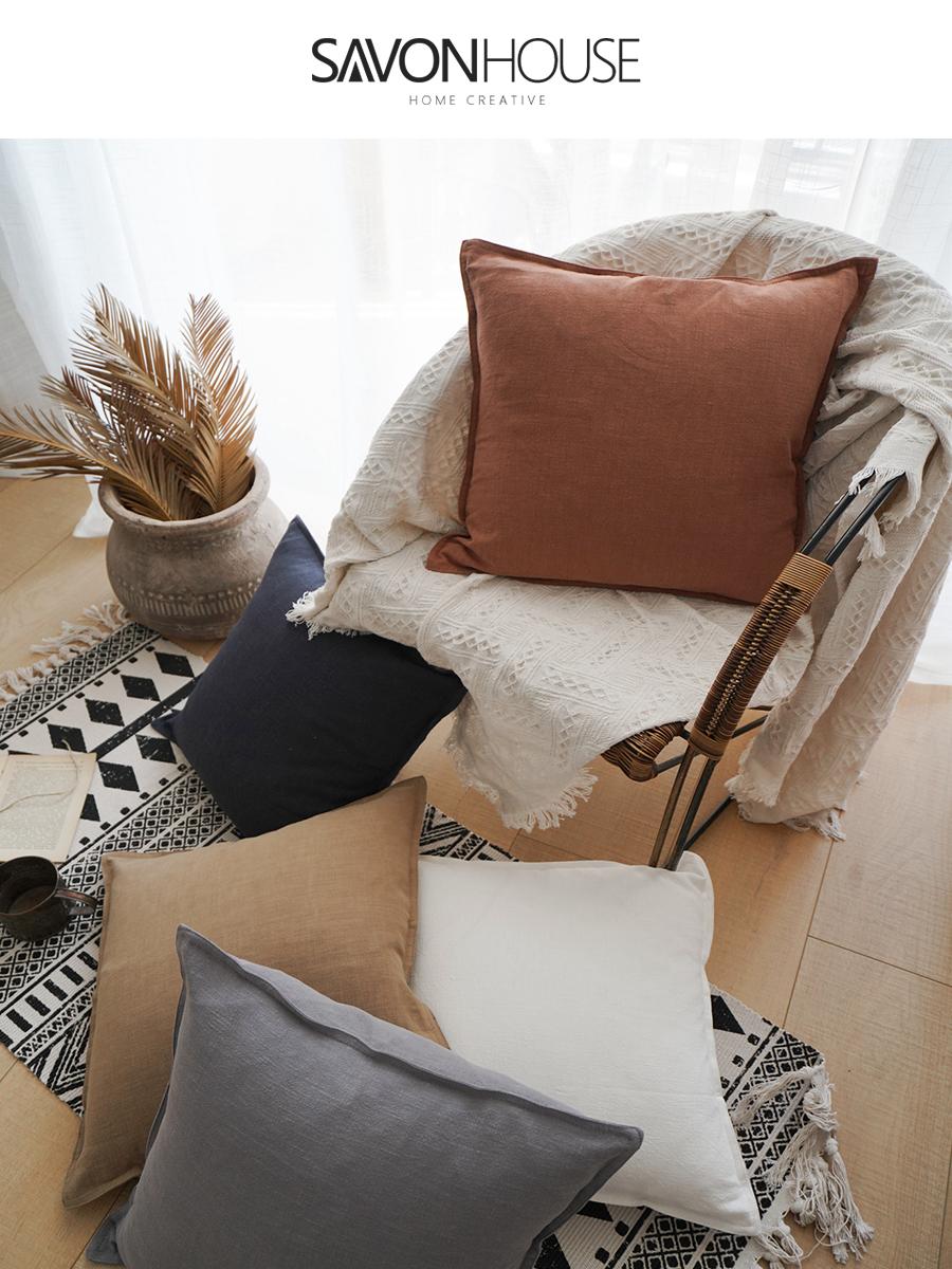 北歐舒適抱枕純色棉麻雙針設計多功能臥室客廳靠墊