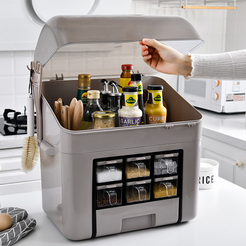 北歐風格多功能防塵調味料收納盒廚房用品家用大全置物架