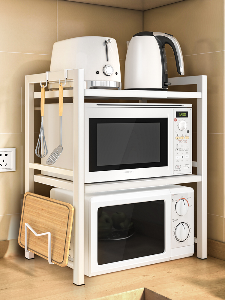 廚房神器微波爐置物架 雙層可伸縮烤箱架 加厚桌面檯面電飯鍋專用掛架