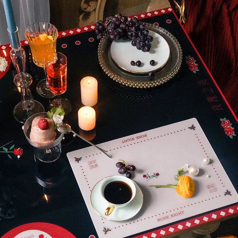 左鹹敦道法式浪漫玫瑰桌墊防水防油PVC軟玻璃茶几墊桌布塑料餐墊