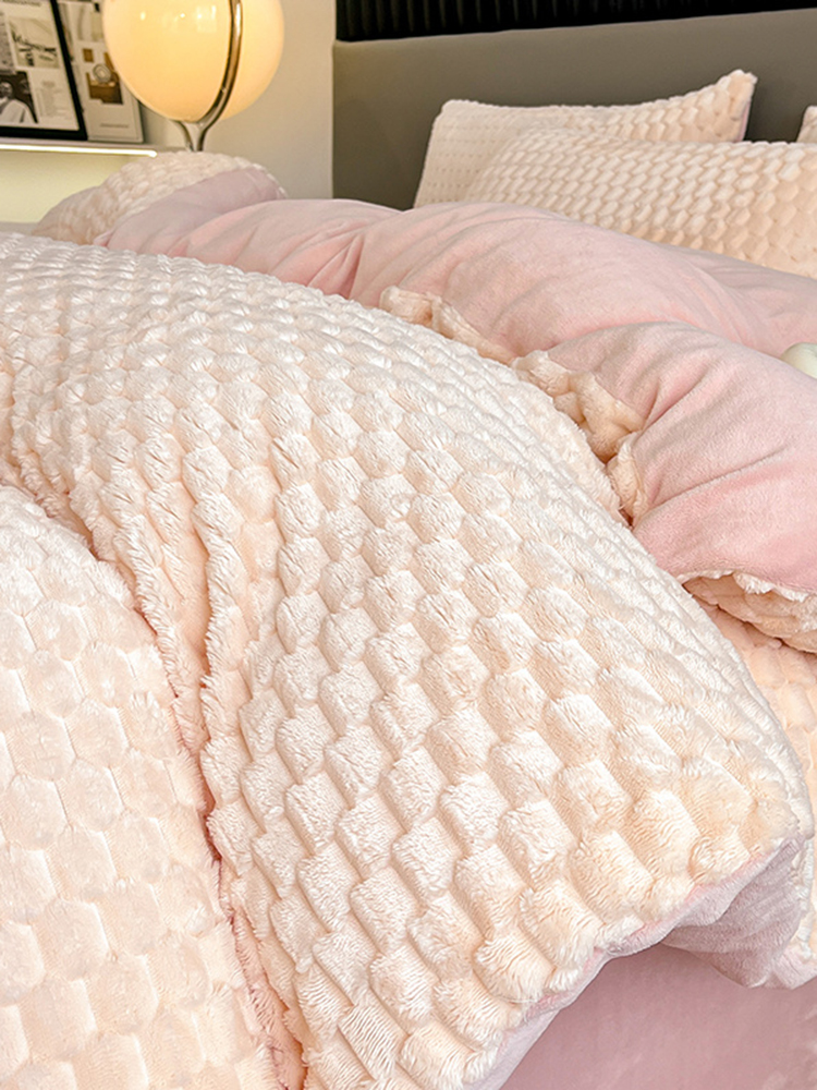 柔軟舒適冬季牛奶絨床上四件套 雙面珊瑚法蘭絨被套床單