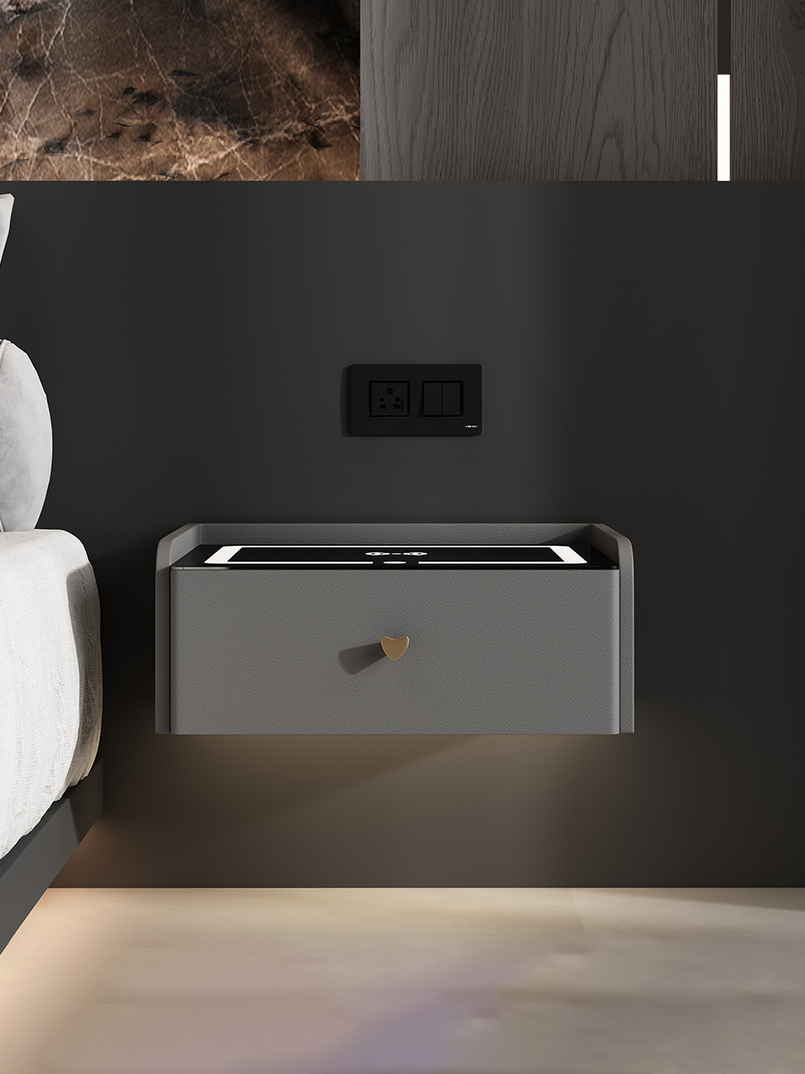 新款懸浮牀頭櫃現代簡約全實木智能無線充電輕奢迷你懸空儲物櫃子