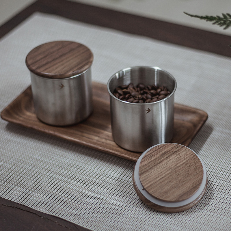 燕子印花咖啡豆密封罐 經典日式復古風格不鏽鋼材質茶葉雜糧保存罐
