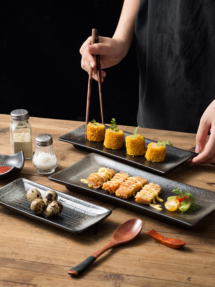 日式復古瓷質刺身盤 精緻菜盤擺盤餐具 家用烤盤甜點盤