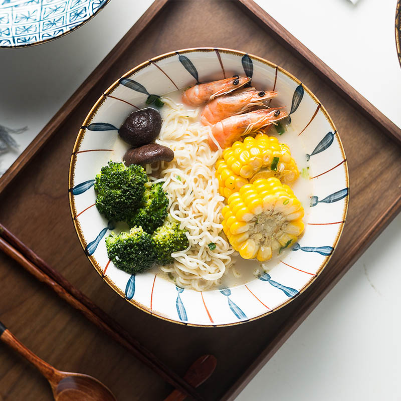 日式復古拉麵碗麵館專用手繪8寸和風斗笠碗