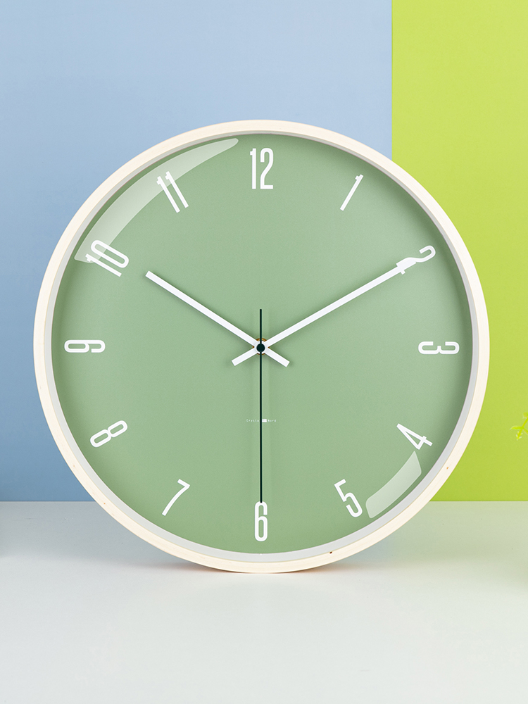 綠色掛鐘 簡約北歐風 客廳新中式數字靜音時鐘