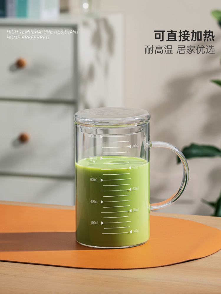 日式風格 耐高溫玻璃杯 大容量刻度量杯 耐熱辦公室用家戶水杯