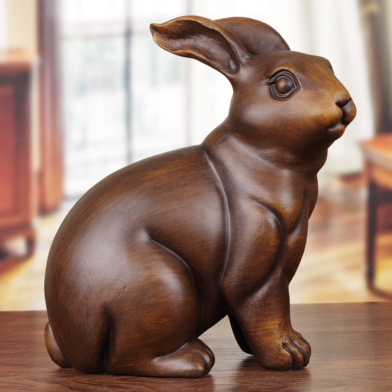 中式精工木雕兔子擺件客廳招財開運可愛手工藝裝飾品 (8.3折)