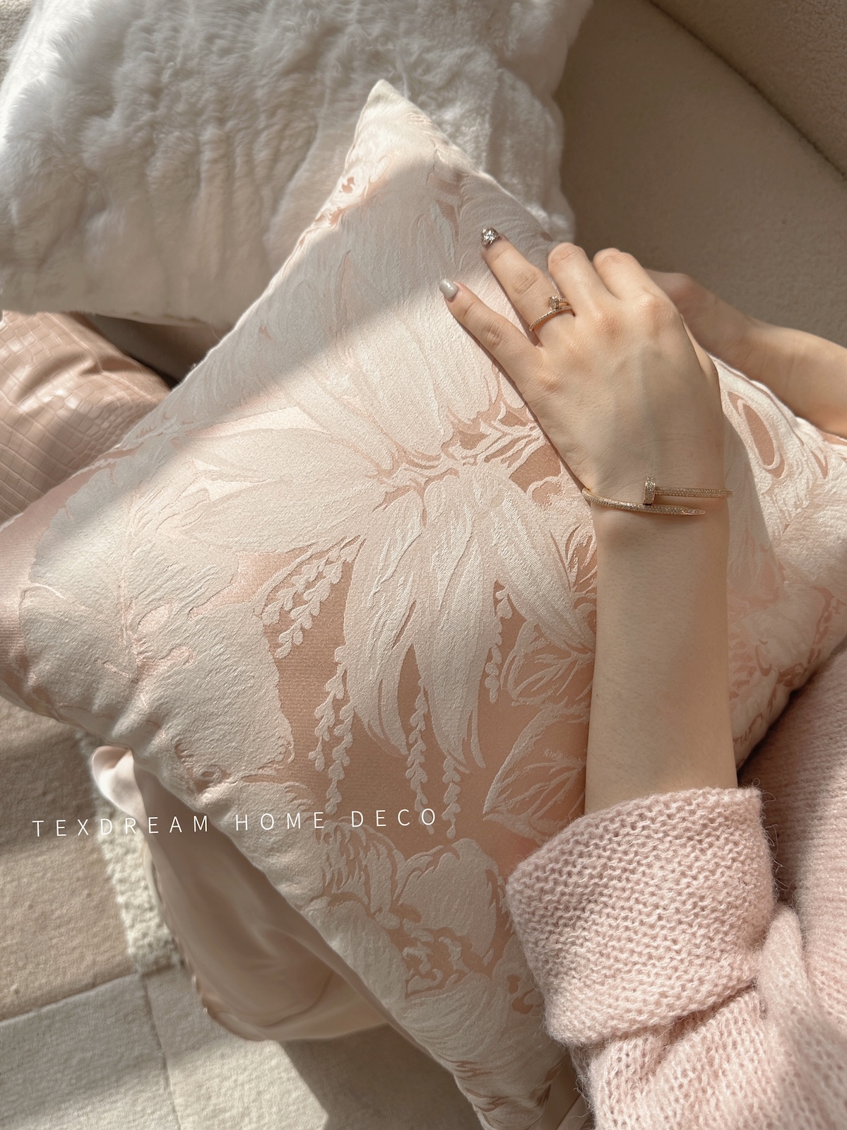 粉色薔薇花卉靠墊 法式復古抱枕客廳沙發靠墊套 裝飾樣板間靠枕