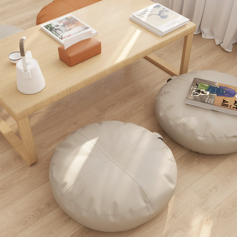 日式風格高檔皮革圓形蒲團坐墊多色多尺寸可選適合臥室陽臺使用
